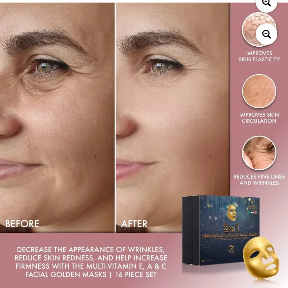 2 in 1 Prestige Skin Care Gold Mask | Oxygen Cell Renewal Masks Pack of 16